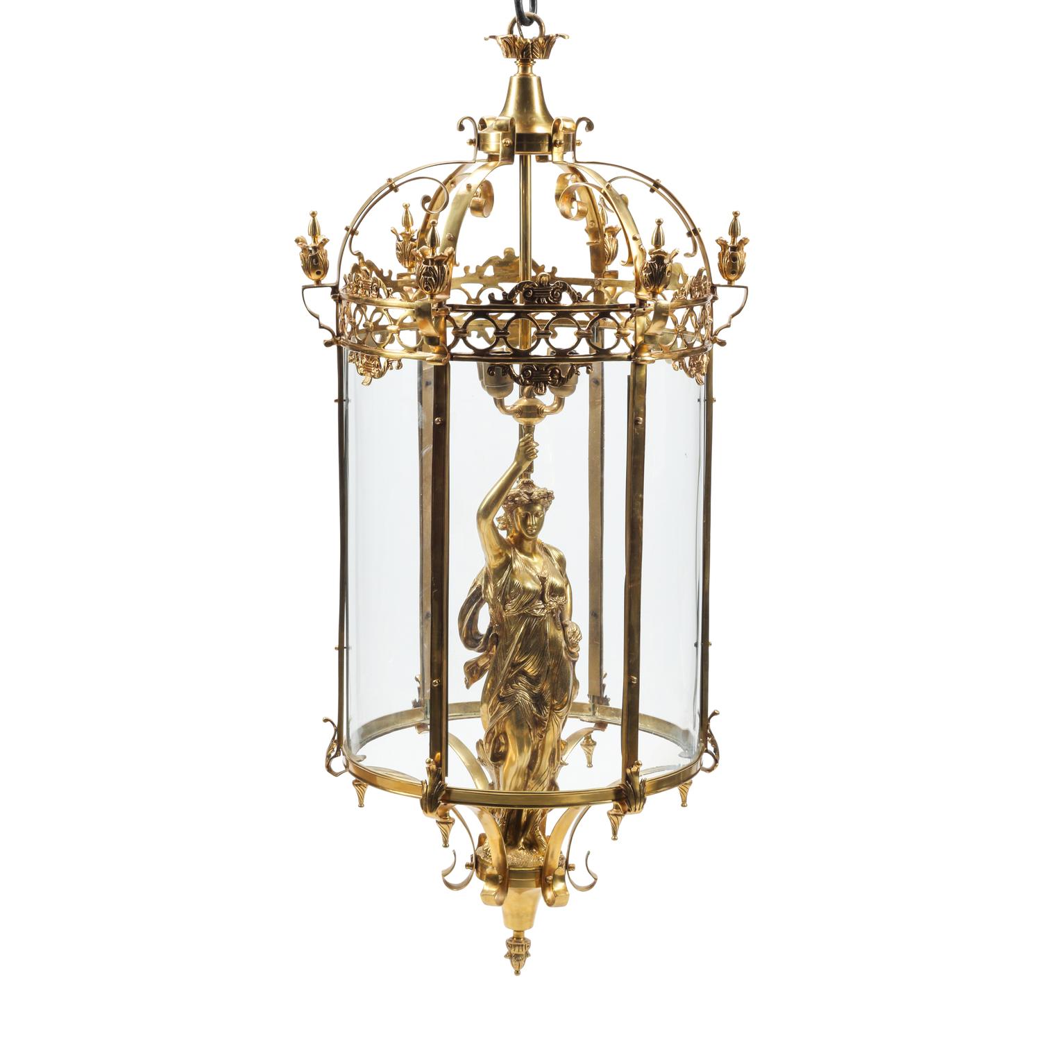 A Pair of Neoclassical Style Gilt Bronze Figural Lanterns
