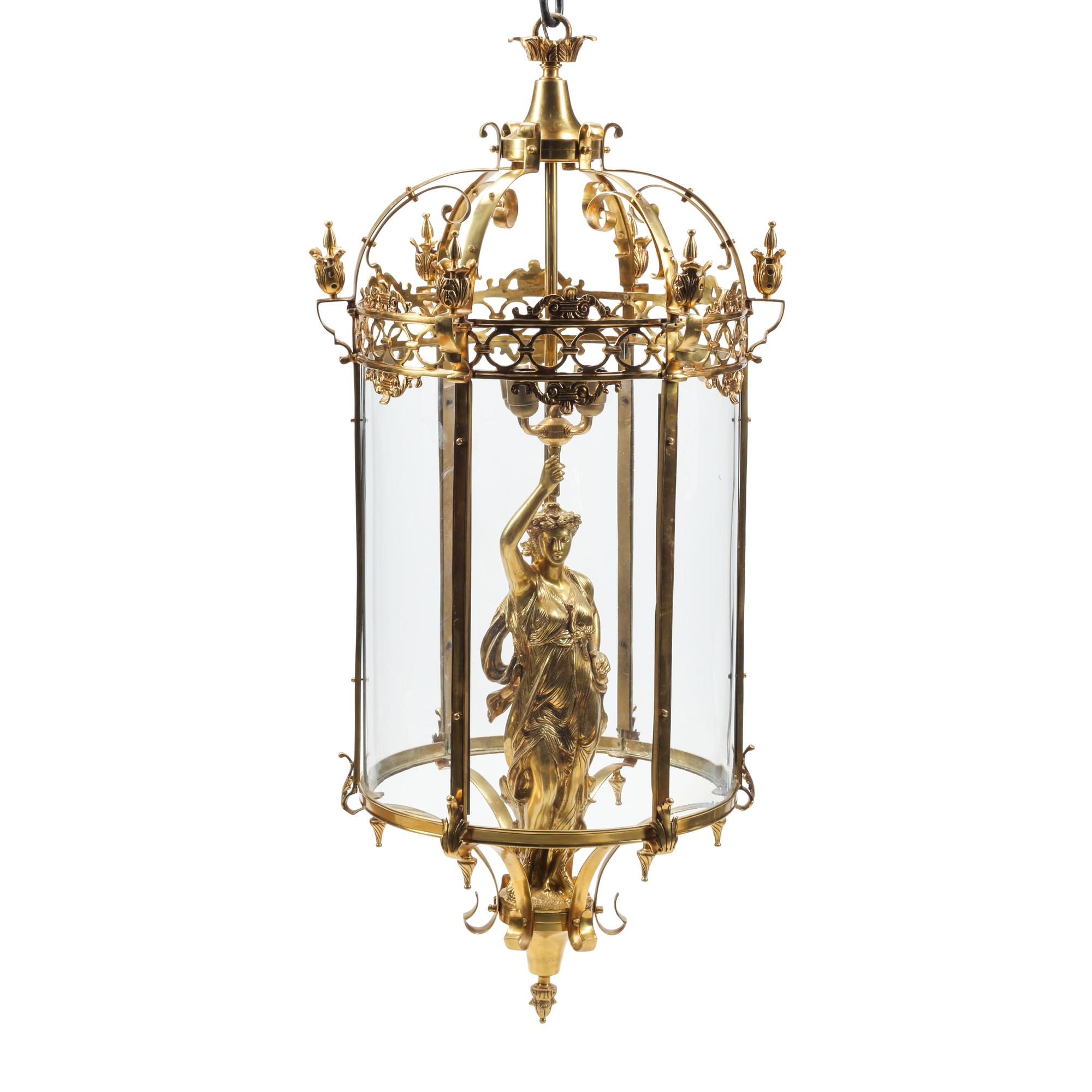 A Pair of Neoclassical Style Gilt Bronze Figural Lanterns