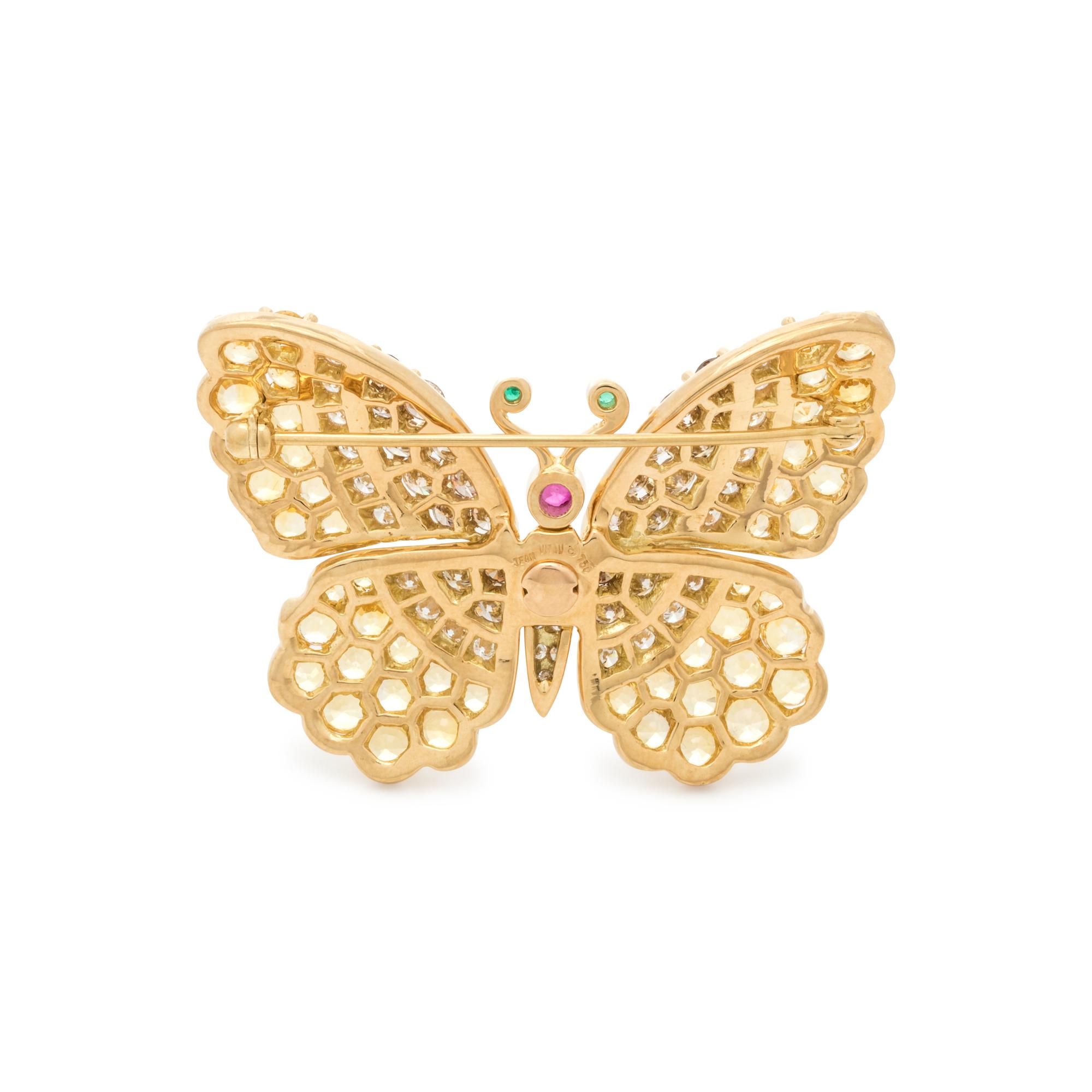 JEAN VITAU, DIAMOND, COLORED DIAMOND AND MULTIGEM BUTTERFLY BROOCH