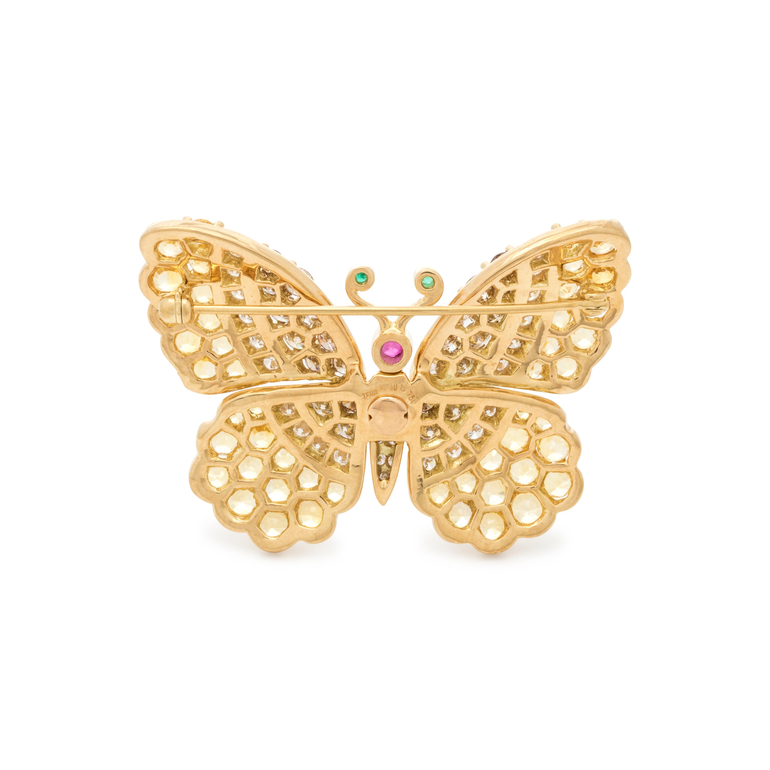 JEAN VITAU, DIAMOND, COLORED DIAMOND AND MULTIGEM BUTTERFLY BROOCH