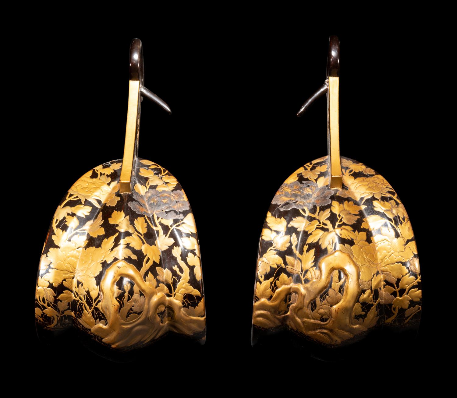 A Pair of Japanese Gold and Black Lacquered Stirrups