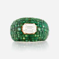 An Emerald, Diamond, and Gold Ring