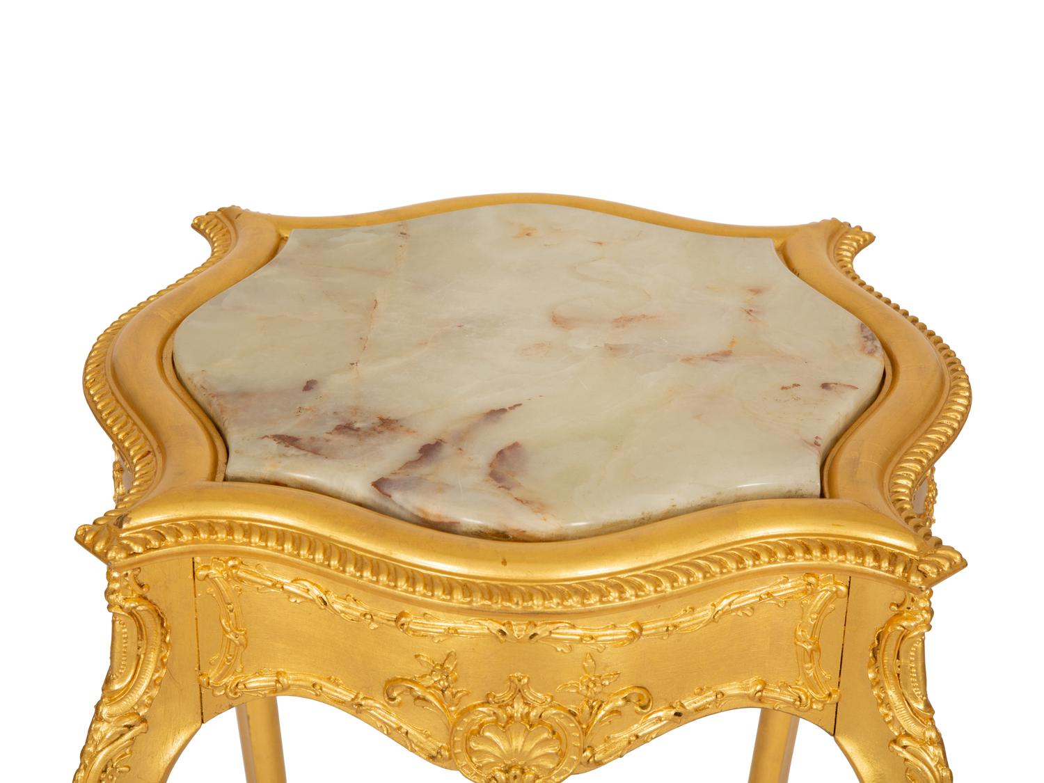 A Louis XV Style Giltwood Side Table with Inset Marble Top