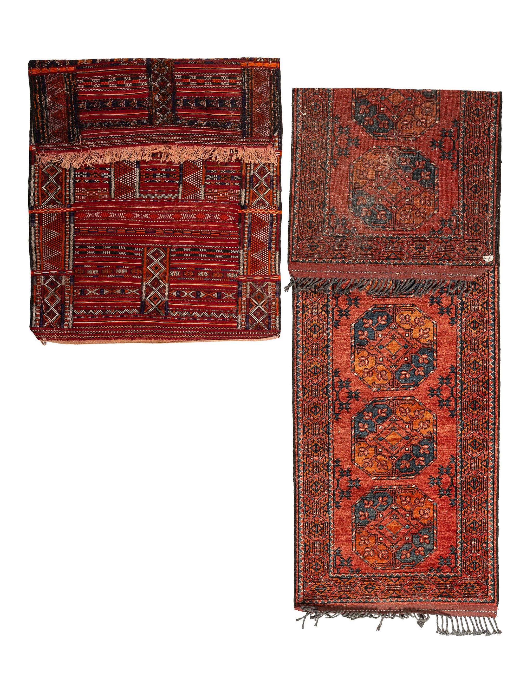 A Persian Wool Rug and Moroccan Saddle Mat