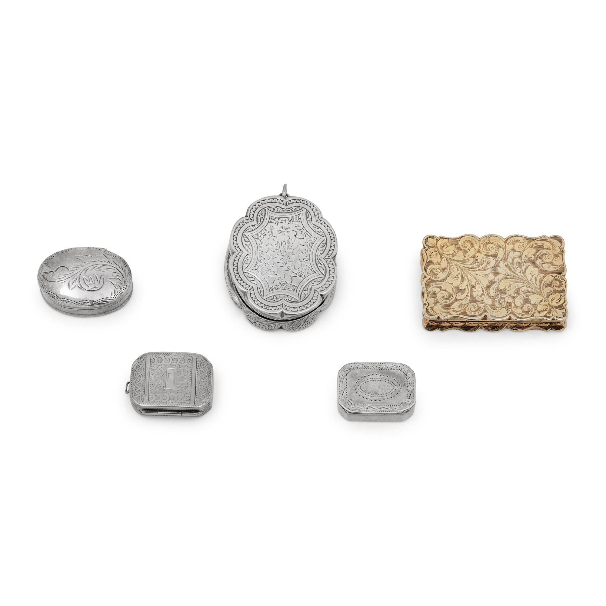 A Collection of Silver Vinaigrettes and Pill Boxes