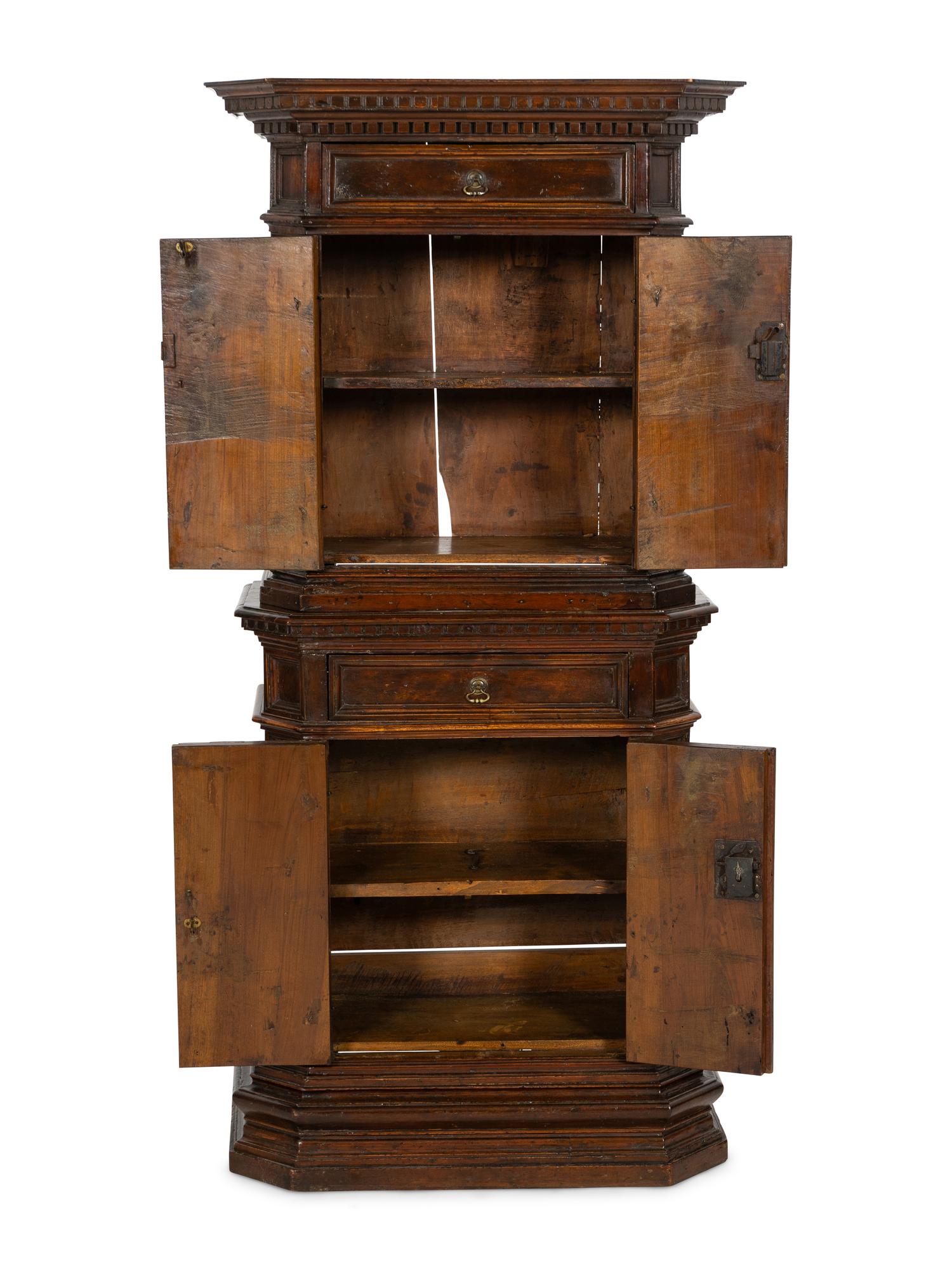 A Small Italian Baroque Walnut Deux Corps Cabinet