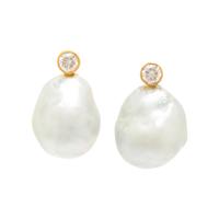 YELLOW GOLD, BAROQUE CULTURED PEARL, AND DIAMOND EARRINGS