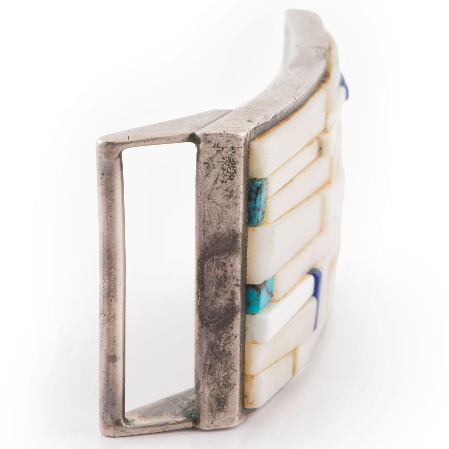 Silver and Mosaic Inlay Belt Buckle