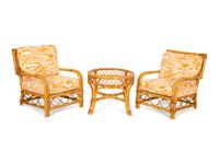 A Pair of Bielecky Brothers Rattan Armchairs and a Side Table.