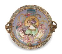 A Champlevé Enamel and Gilt Bronze Mounted Sèvres Style Porcelain Plate