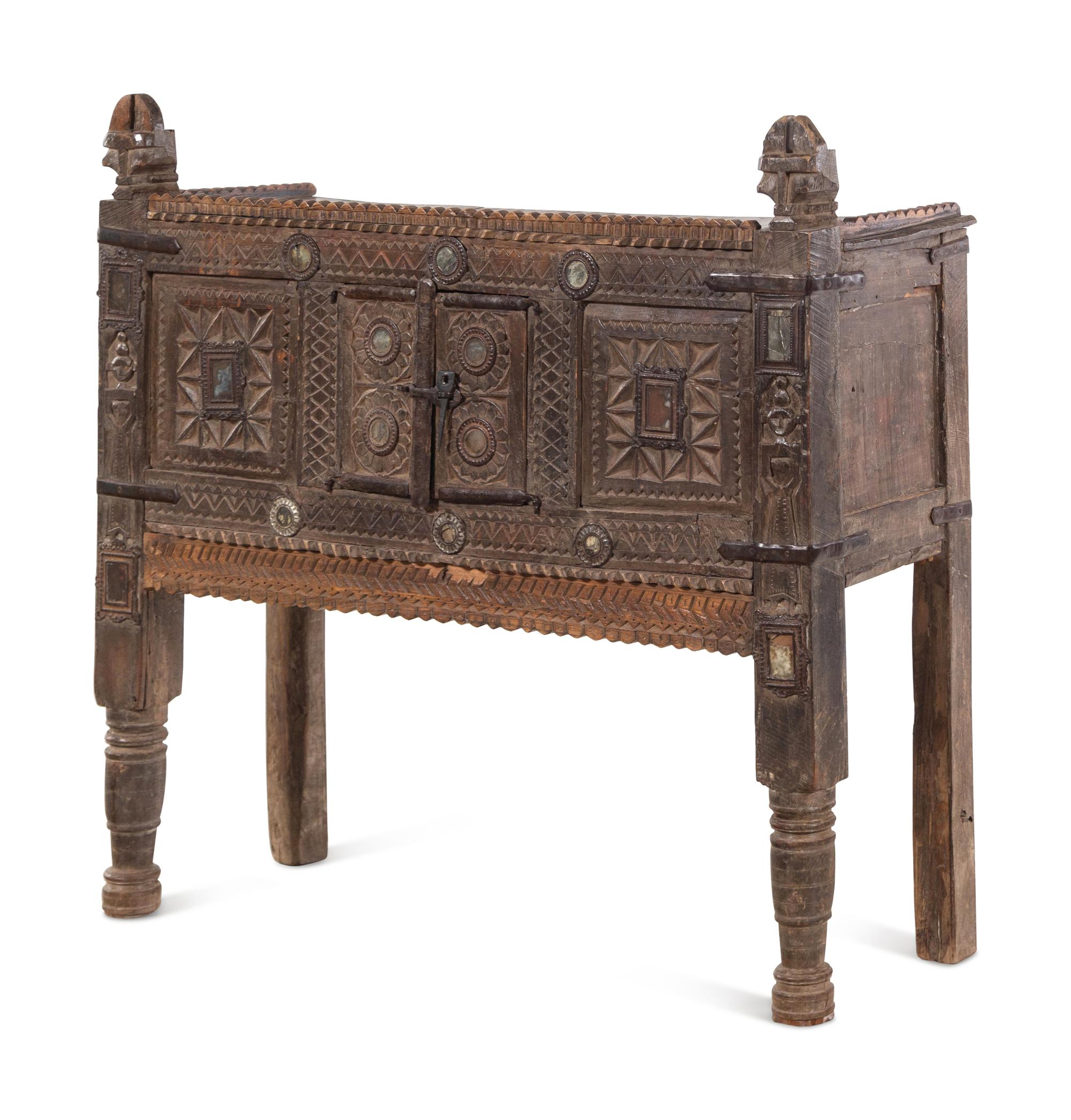 An Indian Carved Wood Console Cabinet