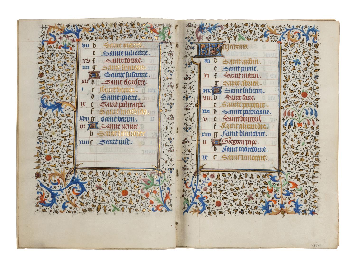 CIRCLE OF THE MASTER OF JEAN ROLIN II (active Paris, c. 1445–1465) A single quire of twelve leaves from a Book of Hours, calendar, in French, illuminated manuscript on parchment [France, Paris, c. 1450]