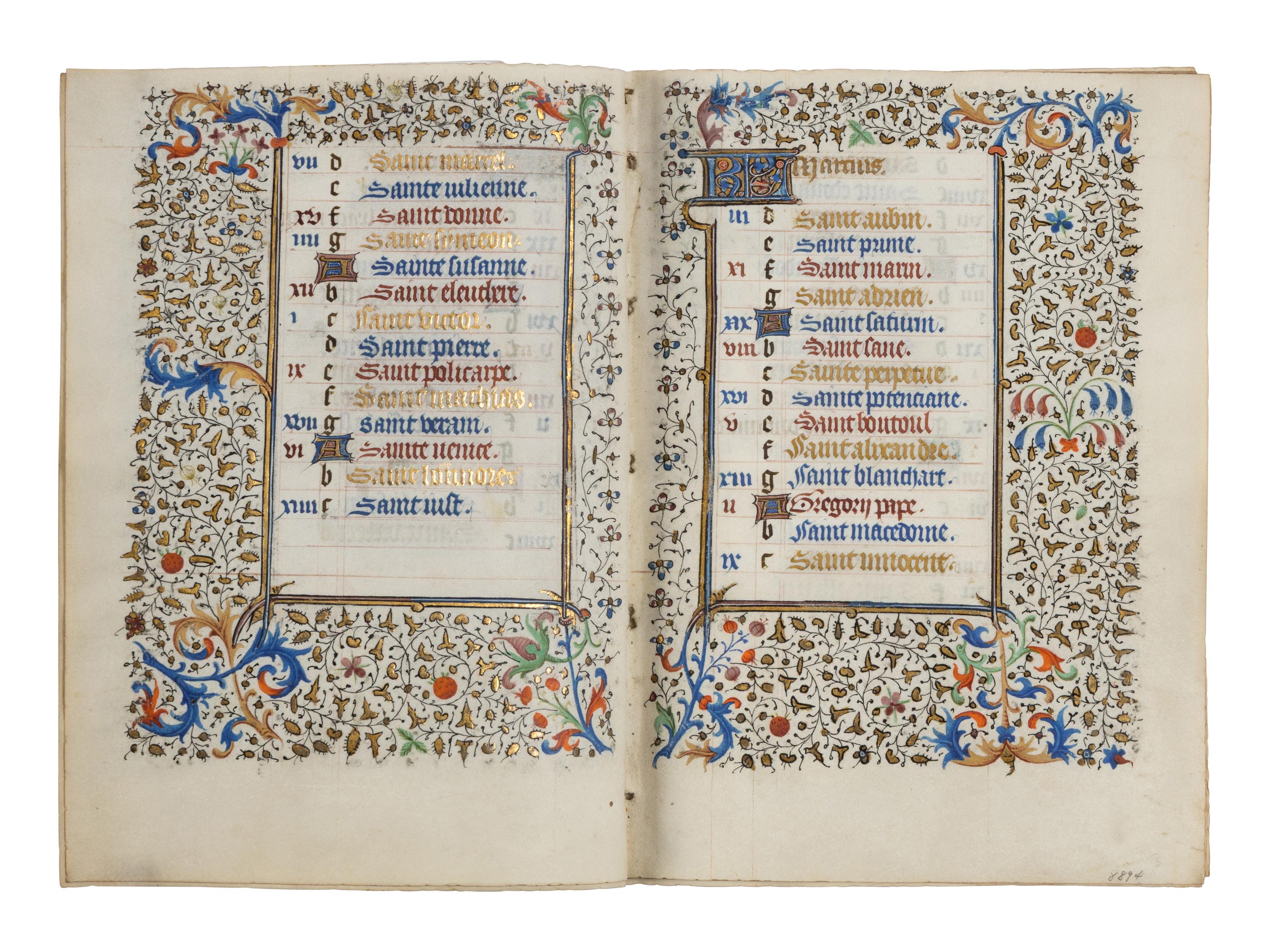 CIRCLE OF THE MASTER OF JEAN ROLIN II (active Paris, c. 1445–1465) A single quire of twelve leaves from a Book of Hours, calendar, in French, illuminated manuscript on parchment [France, Paris, c. 1450]