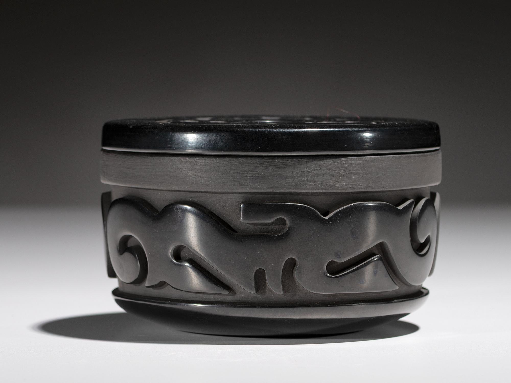 Lidded Blackware Pottery Container