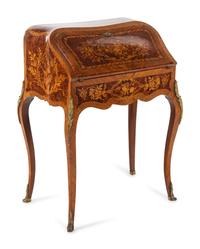 A Louis XV Style Gilt Bronze Mounted Marquetry Bureau en Pente