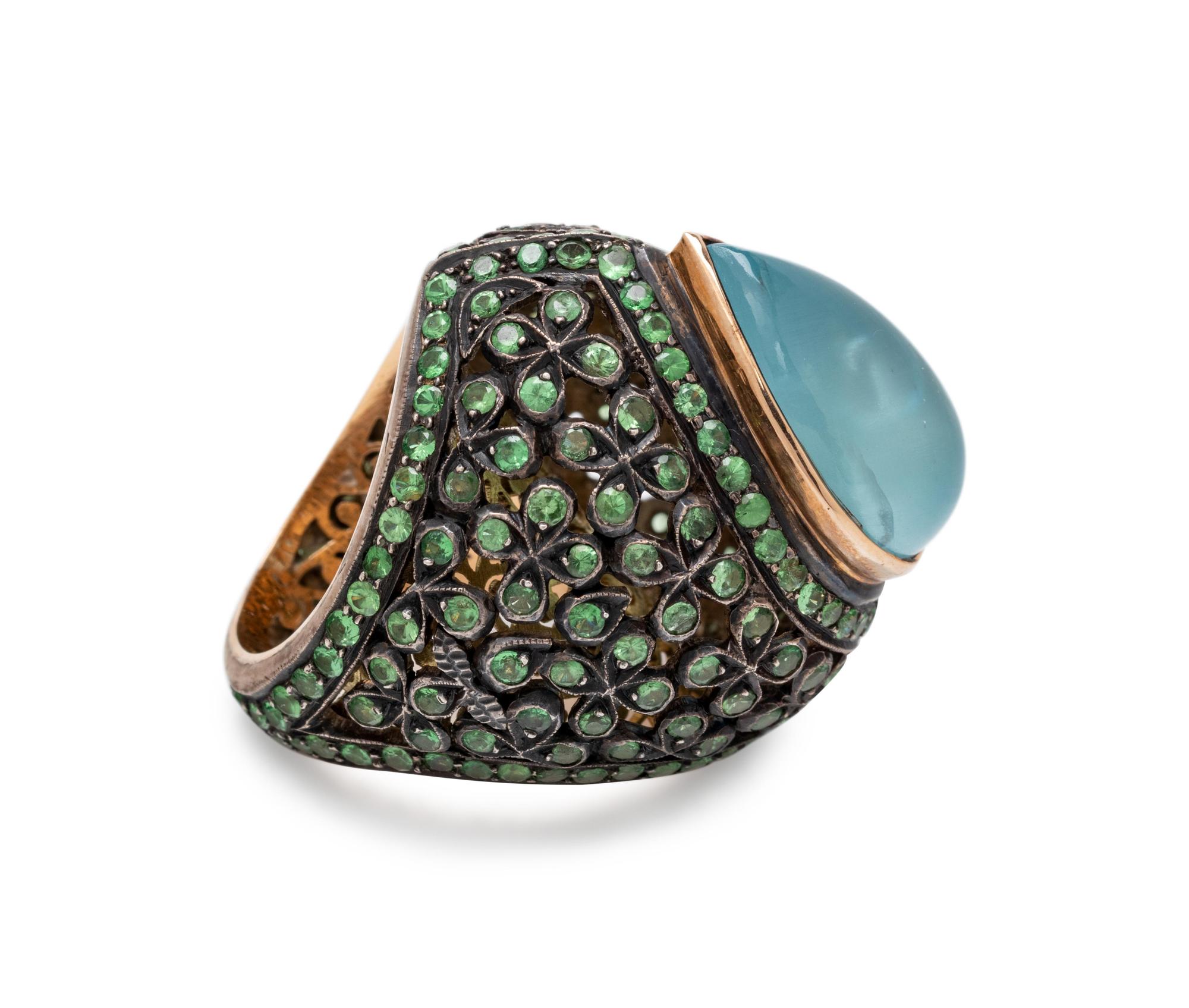 AQUAMARINE AND GREEN GEMSTONE RING