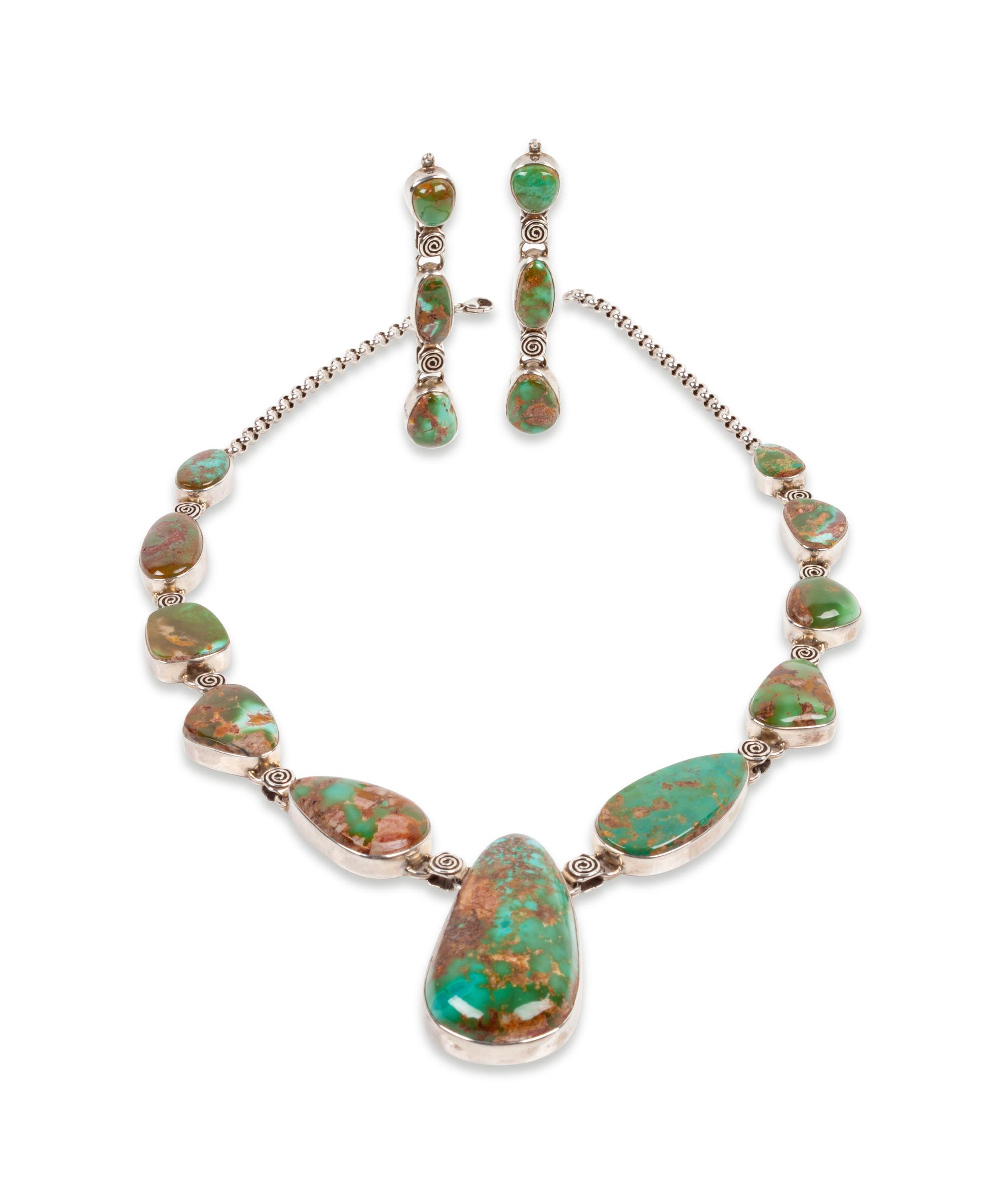 Sterling Silver and Royston Turquoise Necklace and Earrings Set