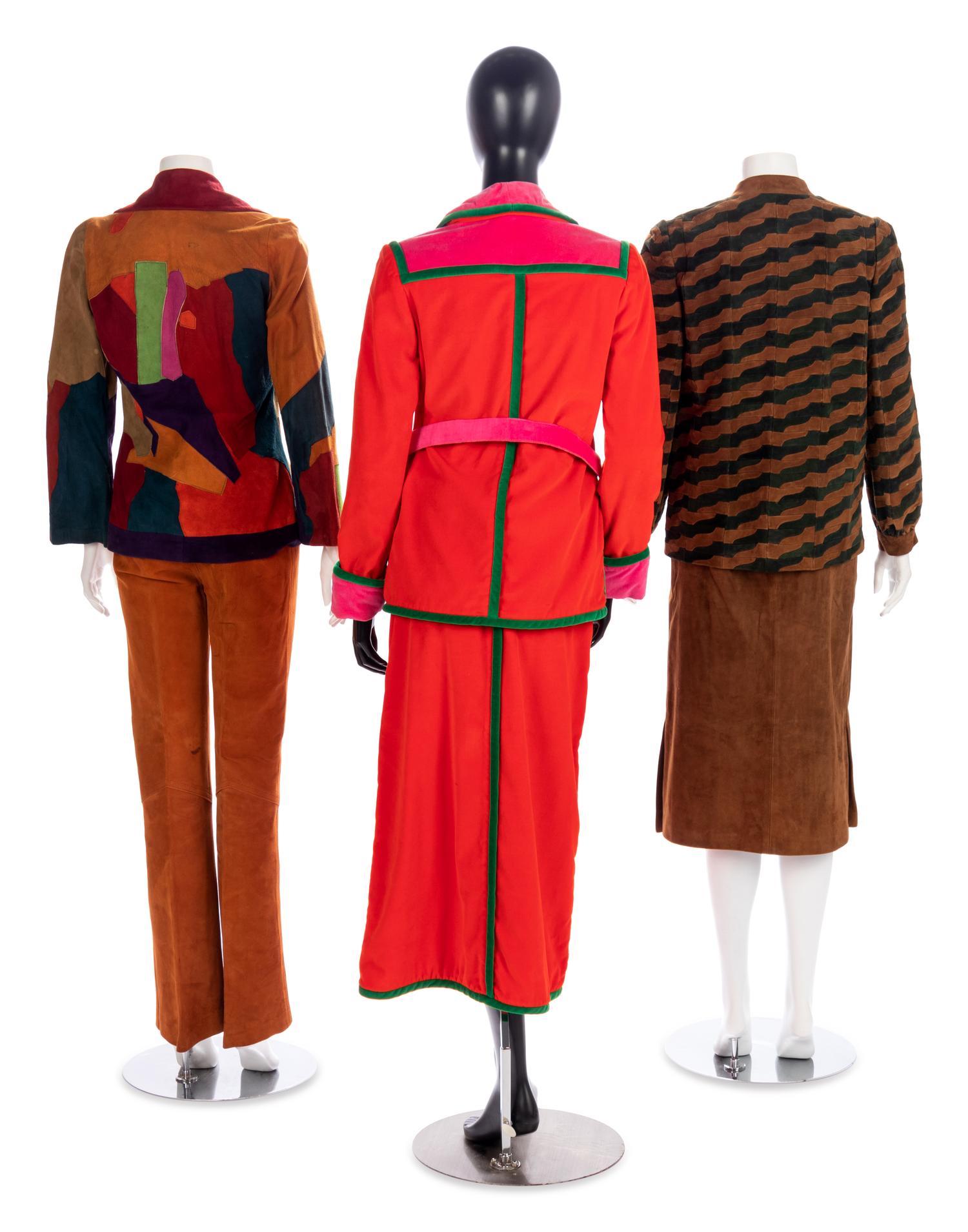 Three Vintage Leather & Velvet Ensembles, 1960-70s