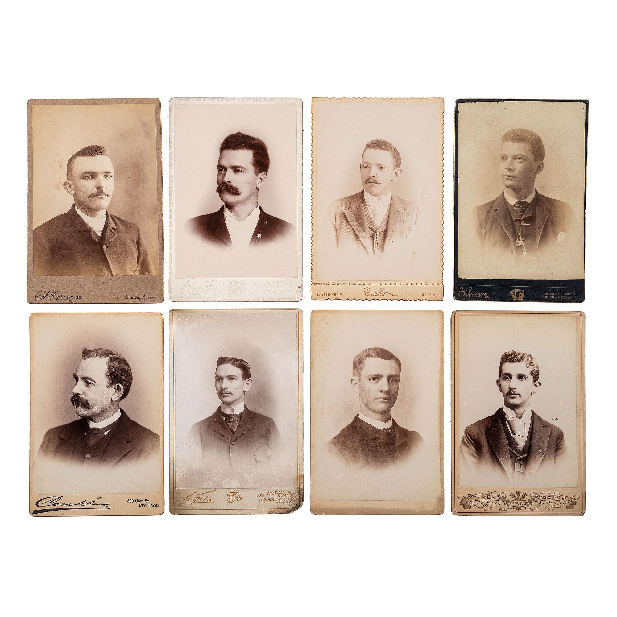[EARLY PHOTOGRAPHY - PORTRAITURE]. A large group of over 240 portraits of men, primarily cabinet cards, comprising: