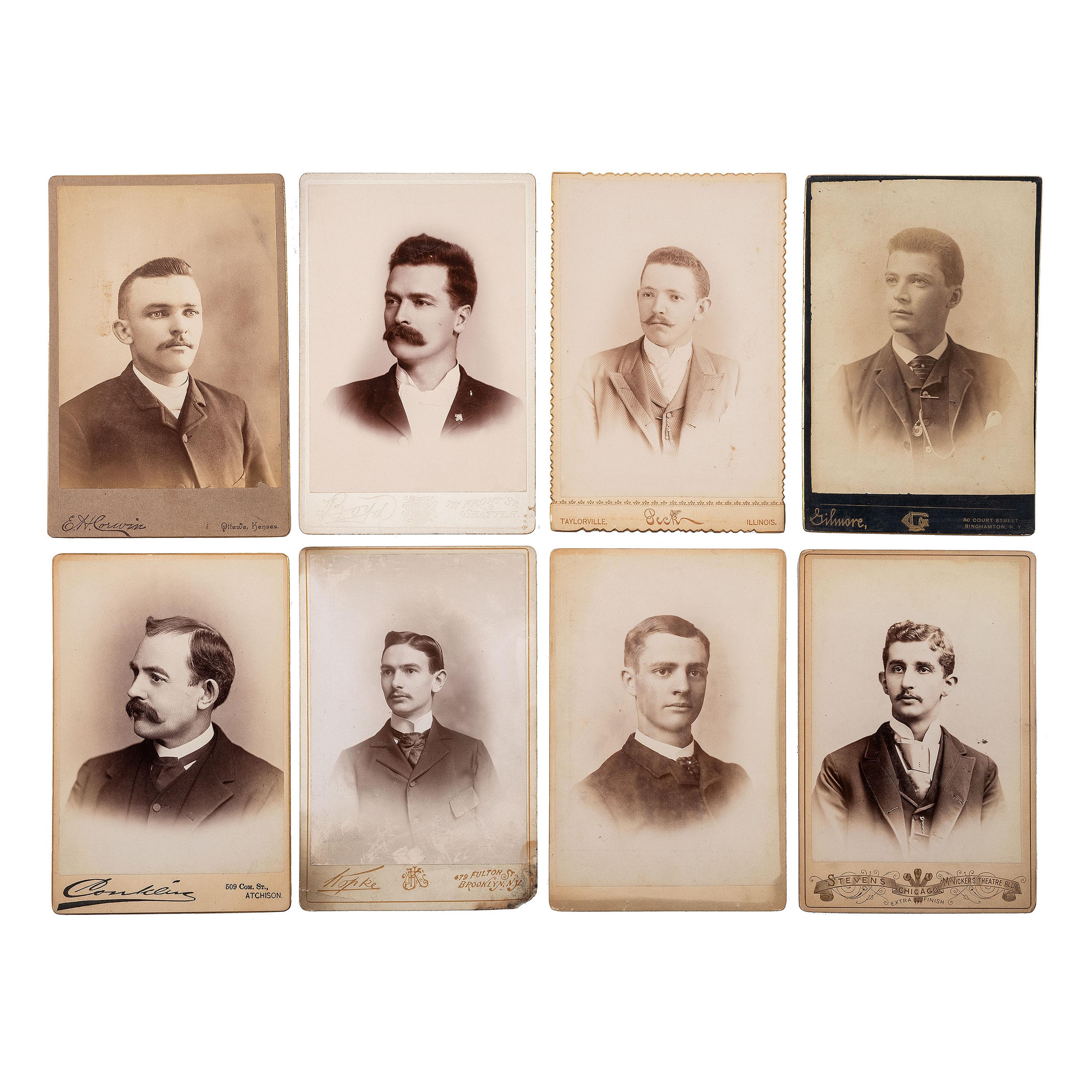 [EARLY PHOTOGRAPHY - PORTRAITURE]. A large group of over 240 portraits of men, primarily cabinet cards, comprising: