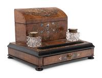 A Napoleon III Burlwood Marquetry and Mother-of-Pearl Inlaid Ink Stand