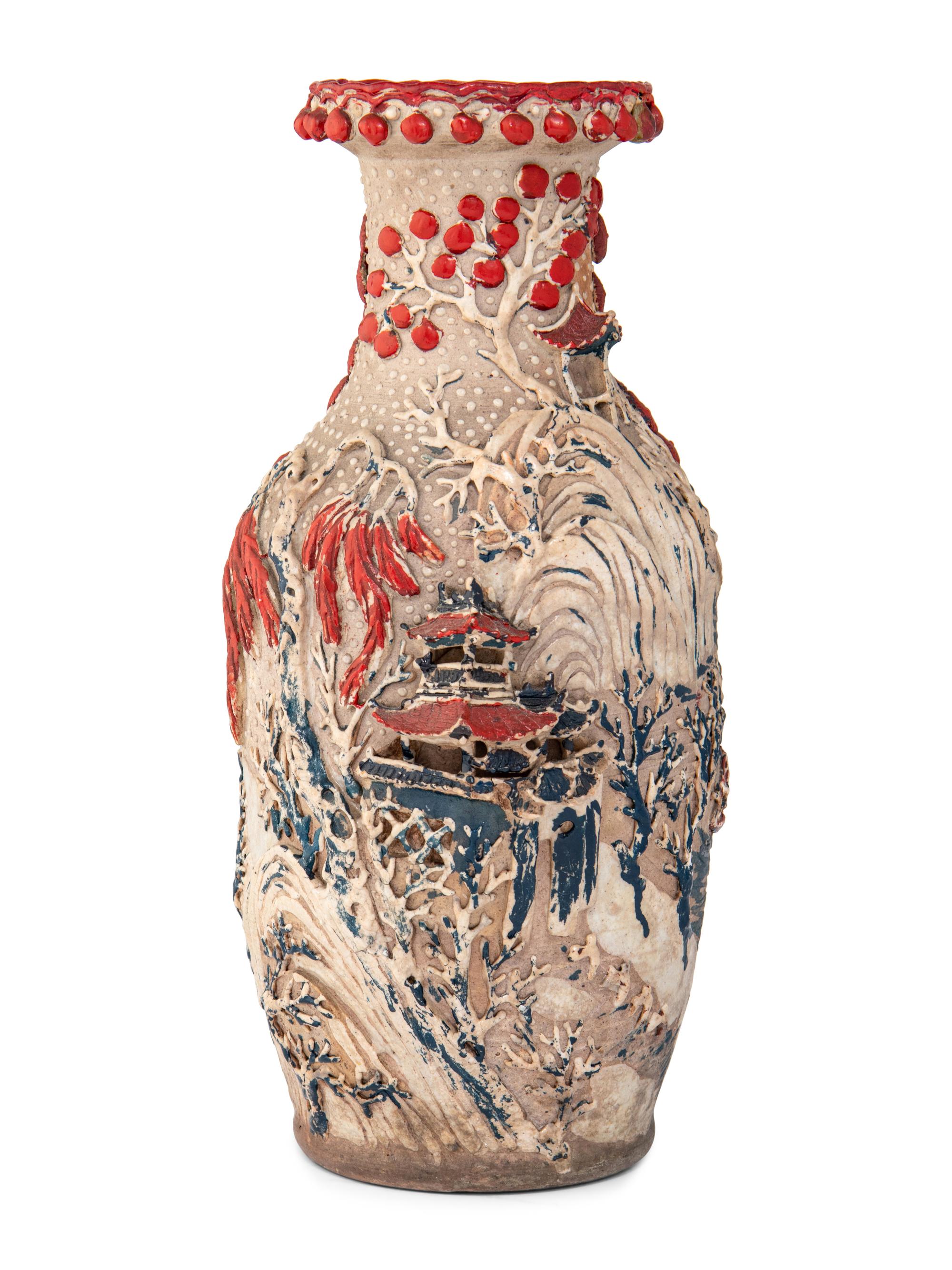 A Chinese Molded and Painted Porcelain Baluster Vase