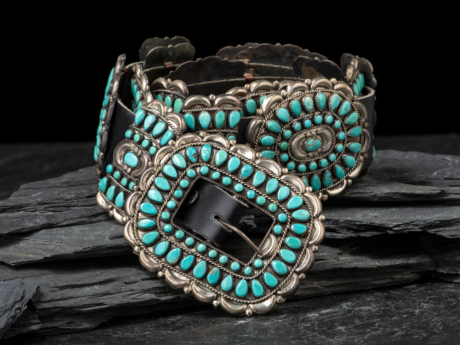Sterling Silver and Turquoise Cluster Concha Belt