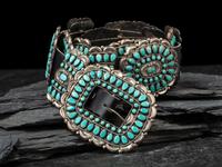 Sterling Silver and Turquoise Cluster Concha Belt