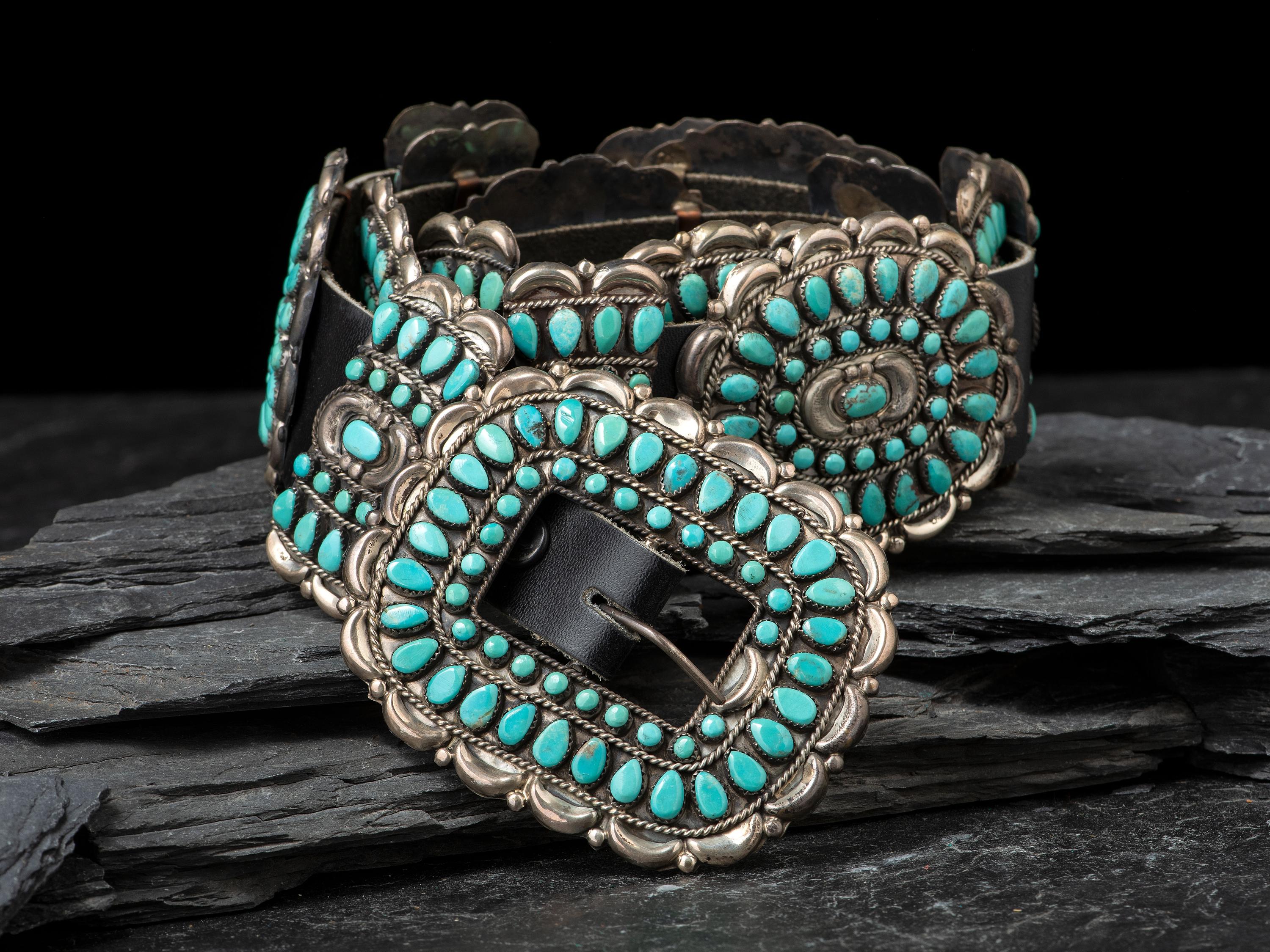 Sterling Silver and Turquoise Cluster Concha Belt