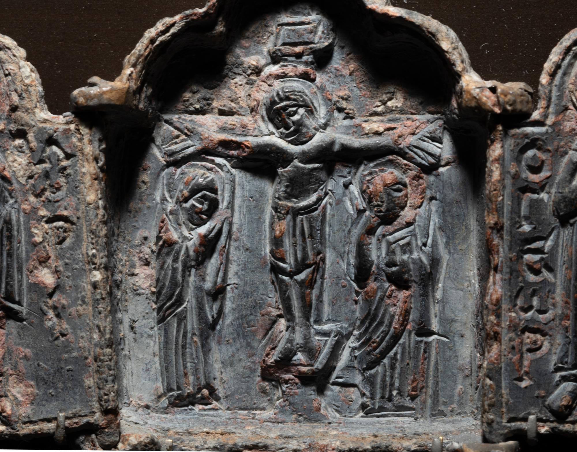 A Byzantine Lead Triptych with a Crucifixion Scene