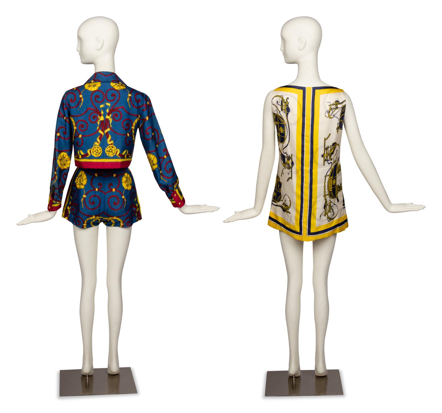 Hermès Silk Ensemble and Top with Matching Silk Scarf, 1960s