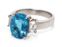 A Platinum, Aquamarine and Diamond Ring,