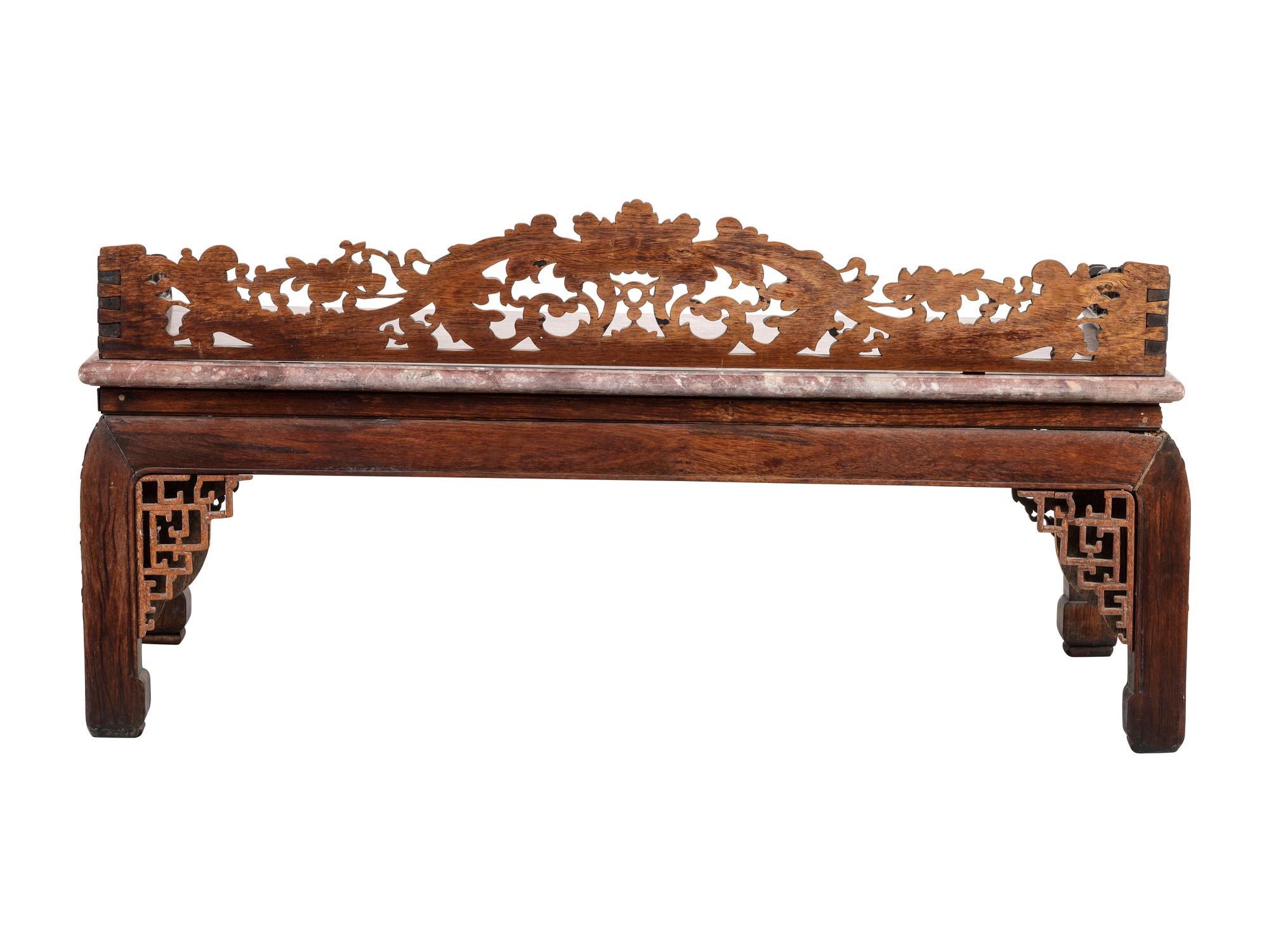 A Chinese Carved Hardwood Four-Piece Furniture Suite