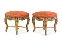 A Pair of Louis XV Style Giltwood Tabourets