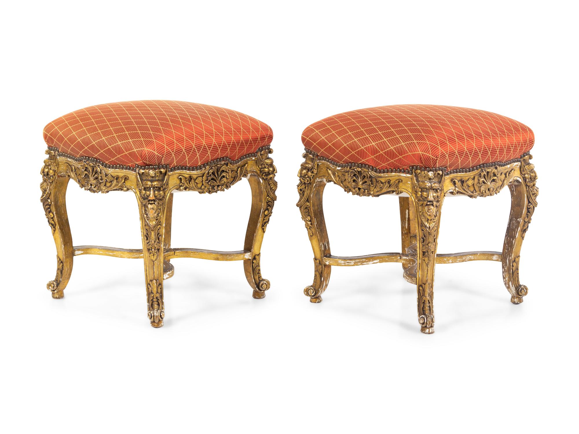 A Pair of Louis XV Style Giltwood Tabourets