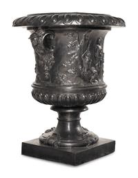 A Pair of English Lead Allegorical Garden Urns