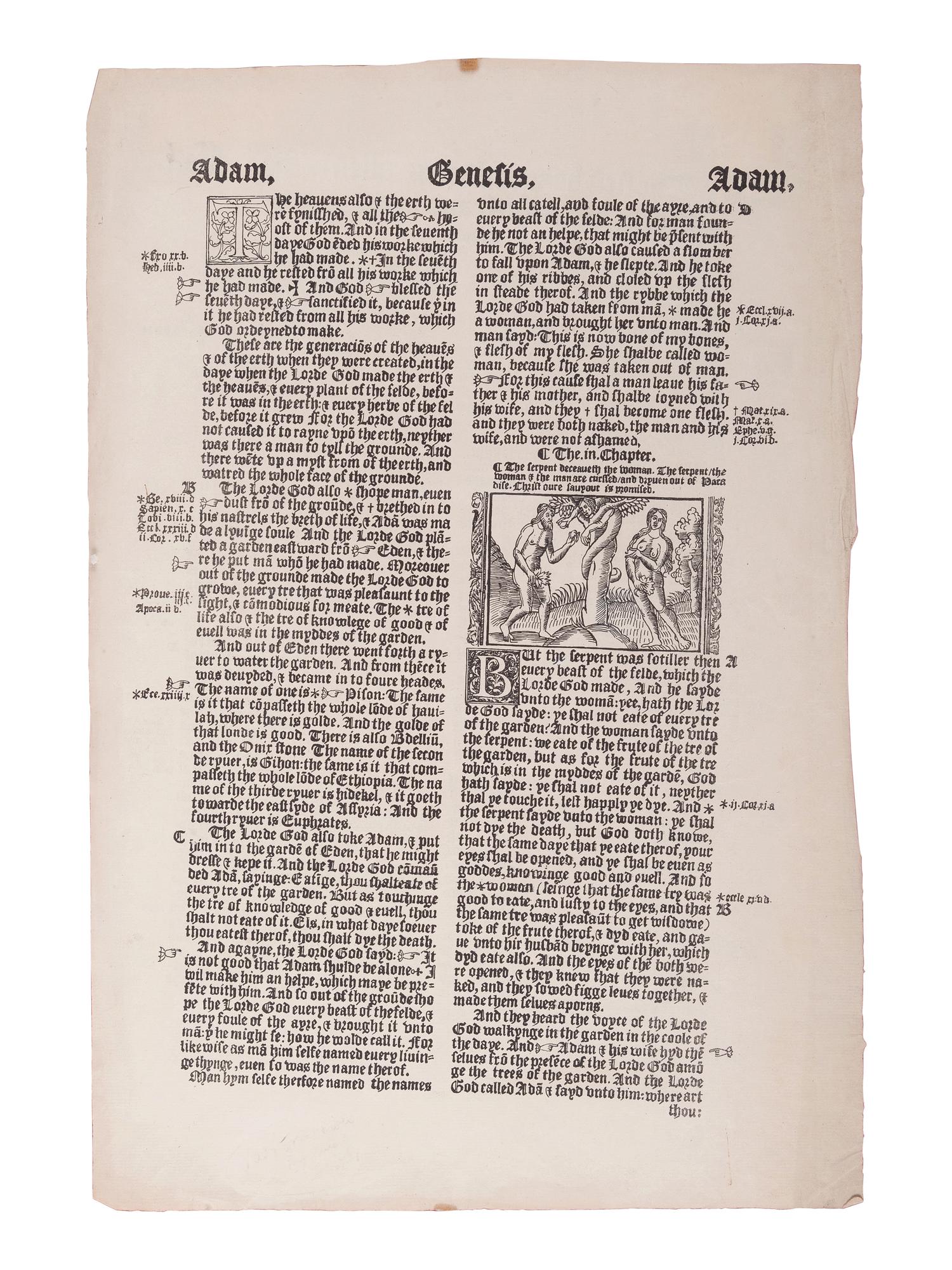 [BIBLE LEAVES - ENGLISH - 16TH CENTURY]. A group of 9 Bible leaves in English, comprising:
