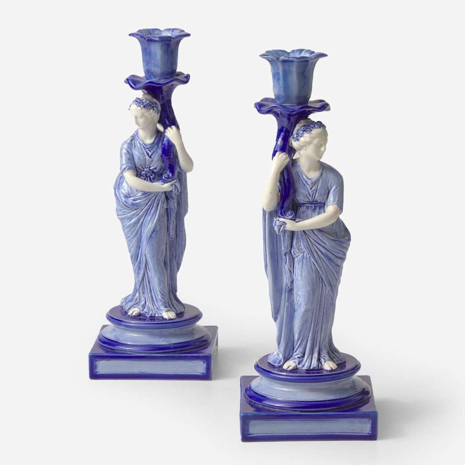 A Pair of Wedgwood Juno and Ceres Candlesticks UK, 1880s