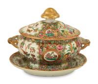 A Pair of Chinese Rose Medallion Porcelain Sauce Tureens