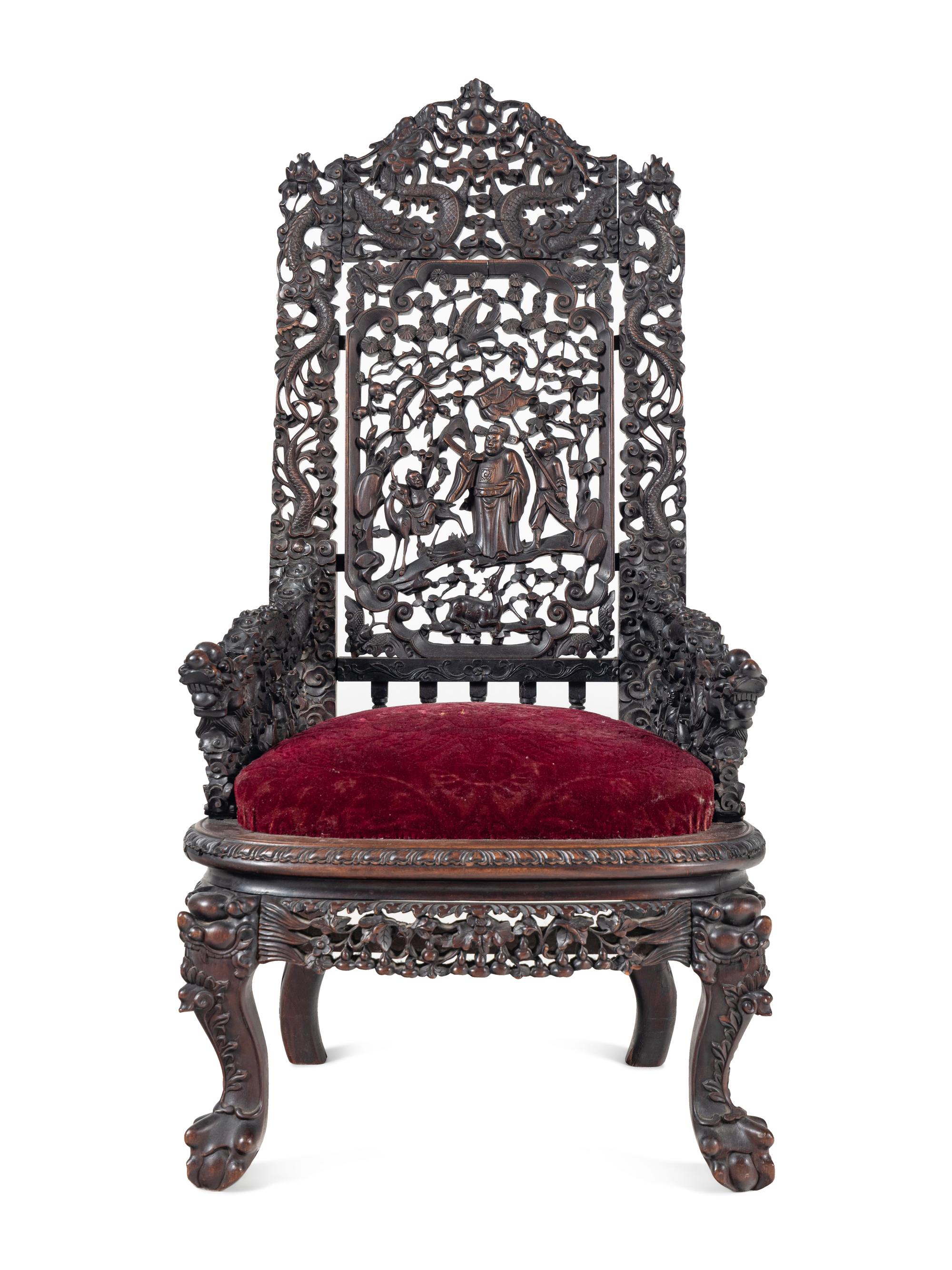A Chinese Export Carved Rosewood Side Chair