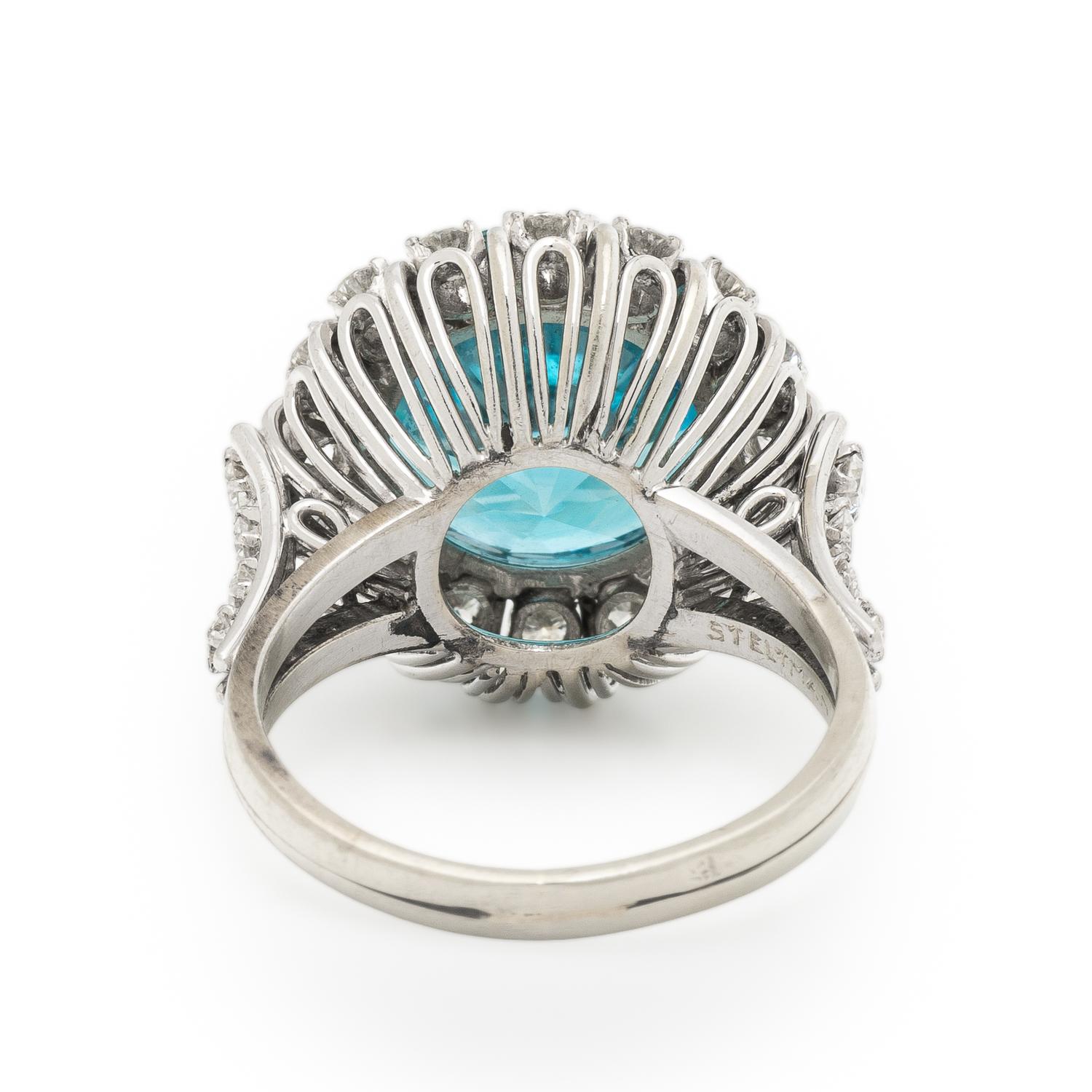 Blue Zircon, Diamond, and White Gold Ring
