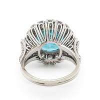 Blue Zircon, Diamond, and White Gold Ring