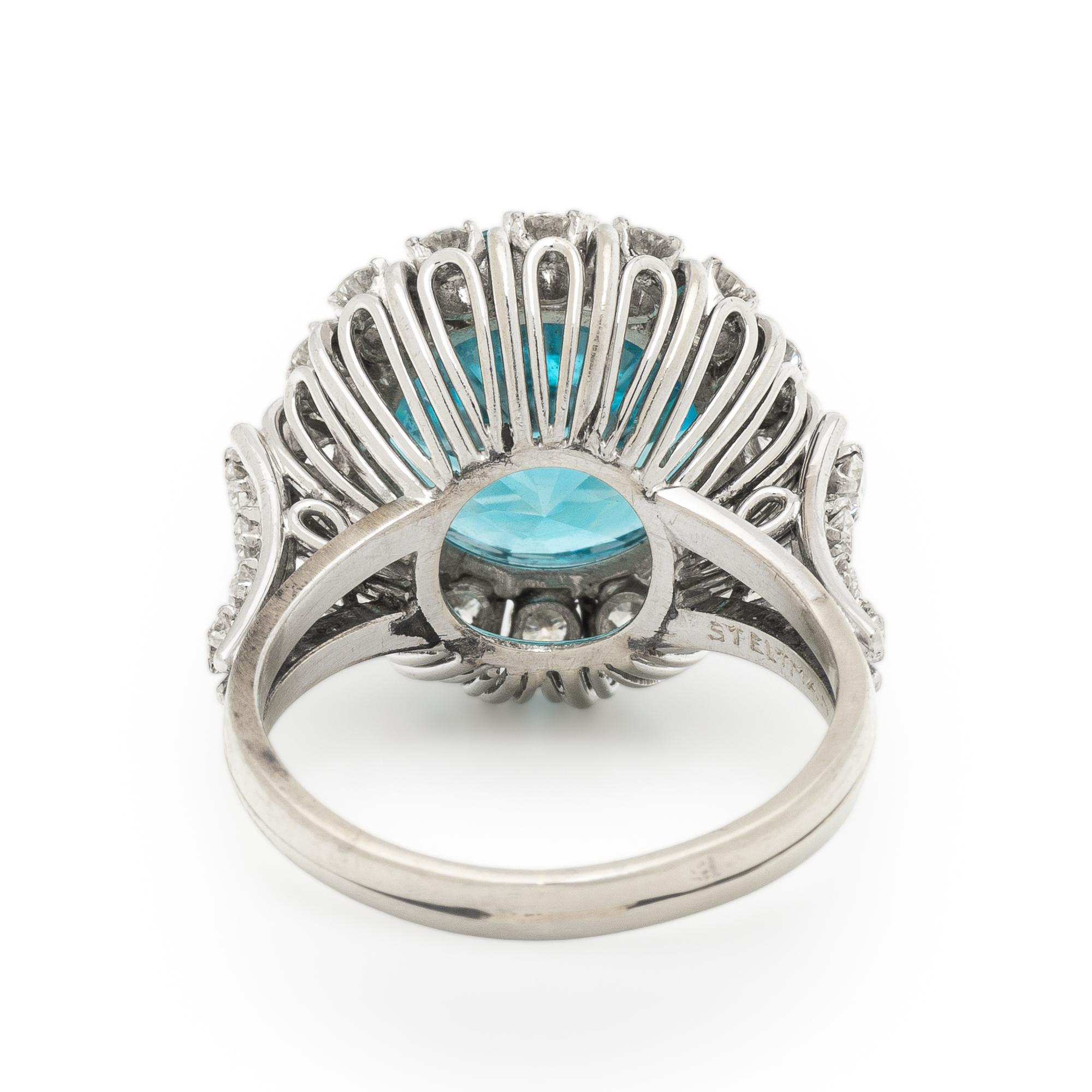 Blue Zircon, Diamond, and White Gold Ring