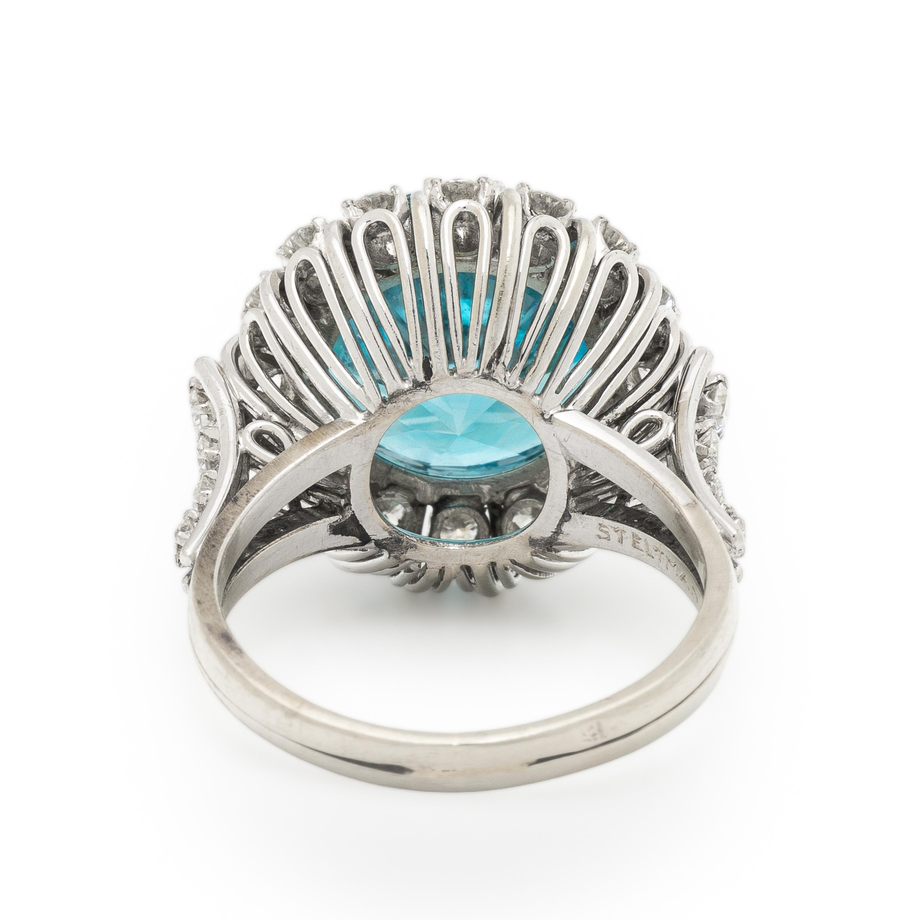 Blue Zircon, Diamond, and White Gold Ring