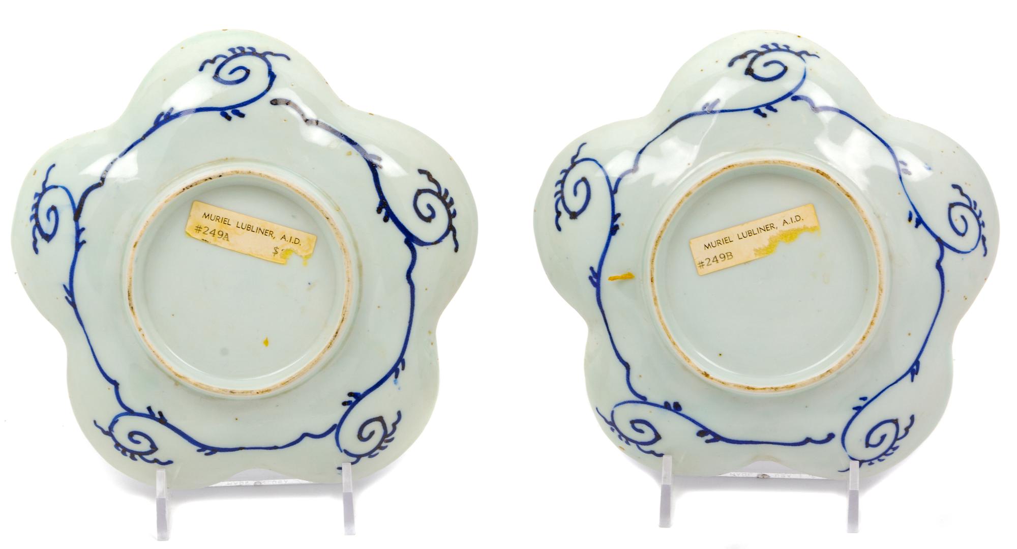 A Pair of Japanese Blue and White Porcelain Floriform Plates