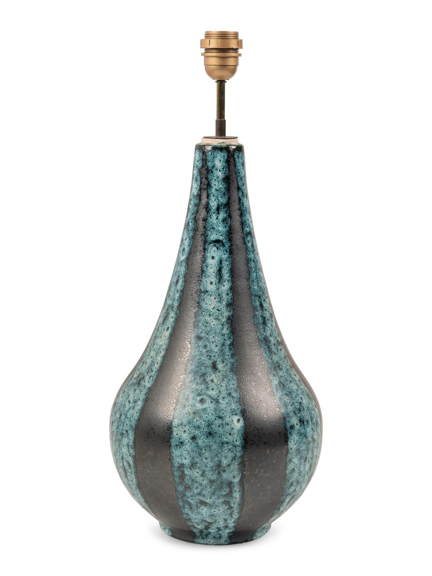 A Turquoise and Black Glazed Ceramic Table Lamp