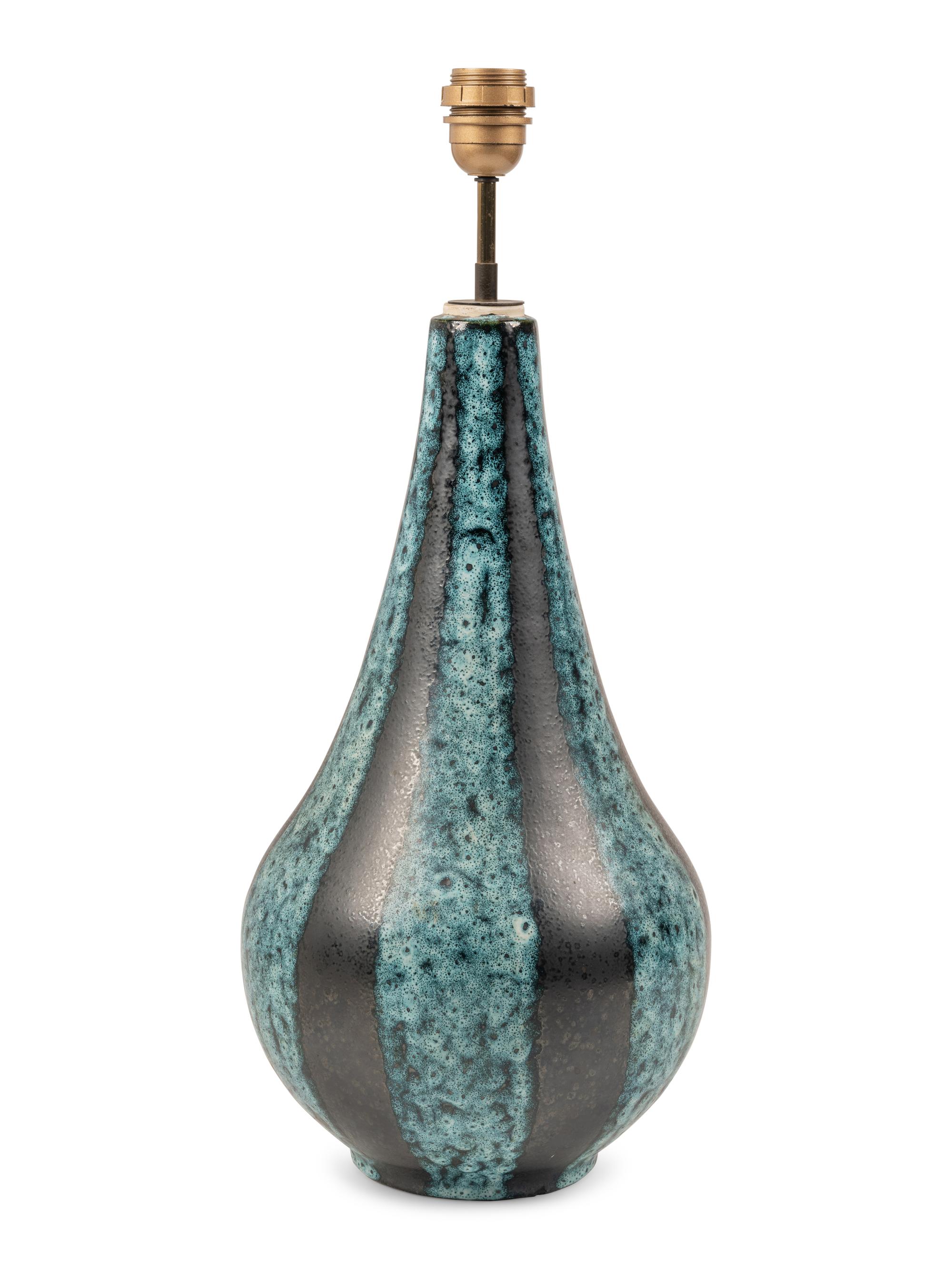 A Turquoise and Black Glazed Ceramic Table Lamp