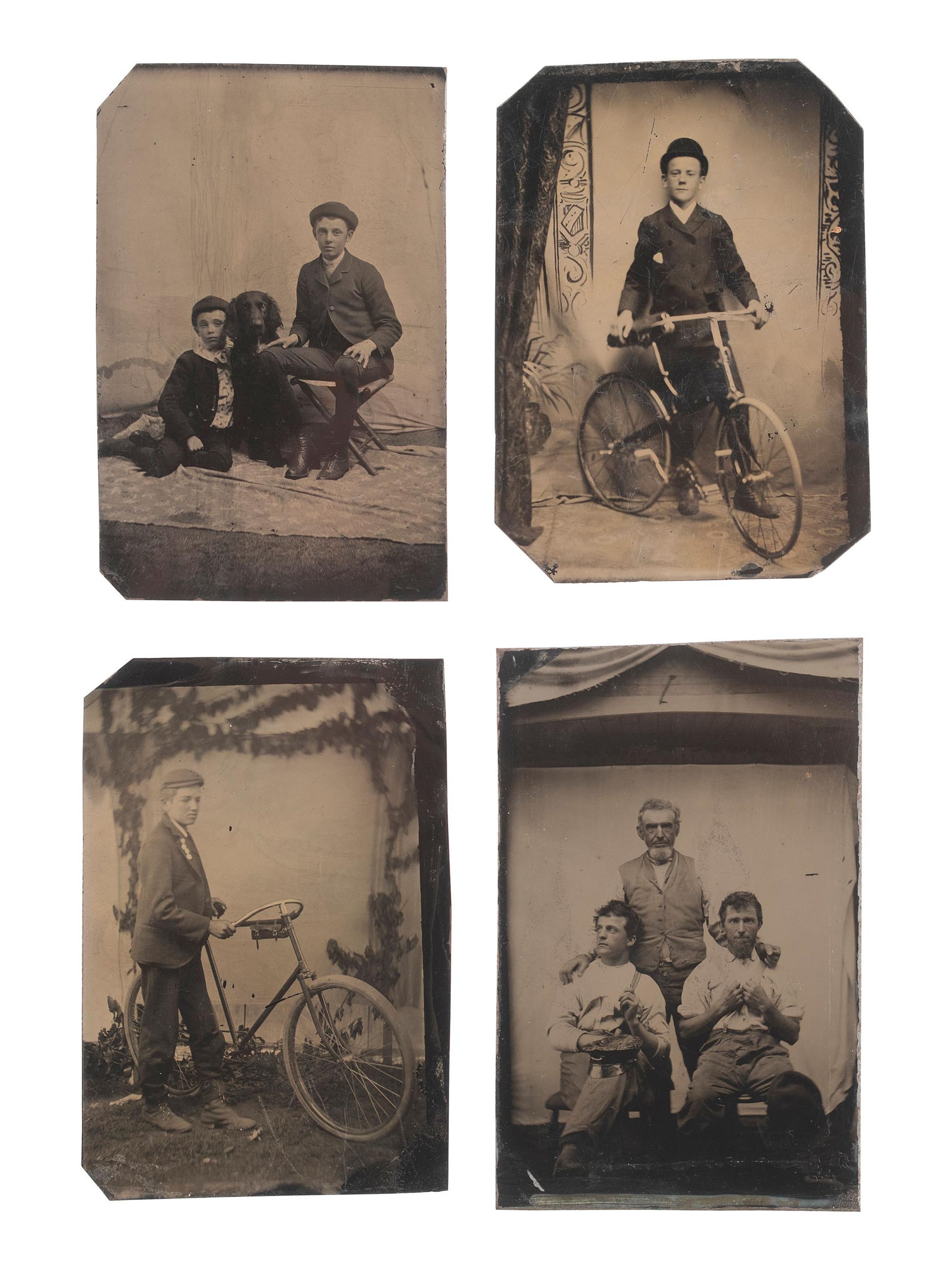 [EARLY PHOTO]. Eclectic collection of photography, incl. cyclists, soldiers, & curious characters.