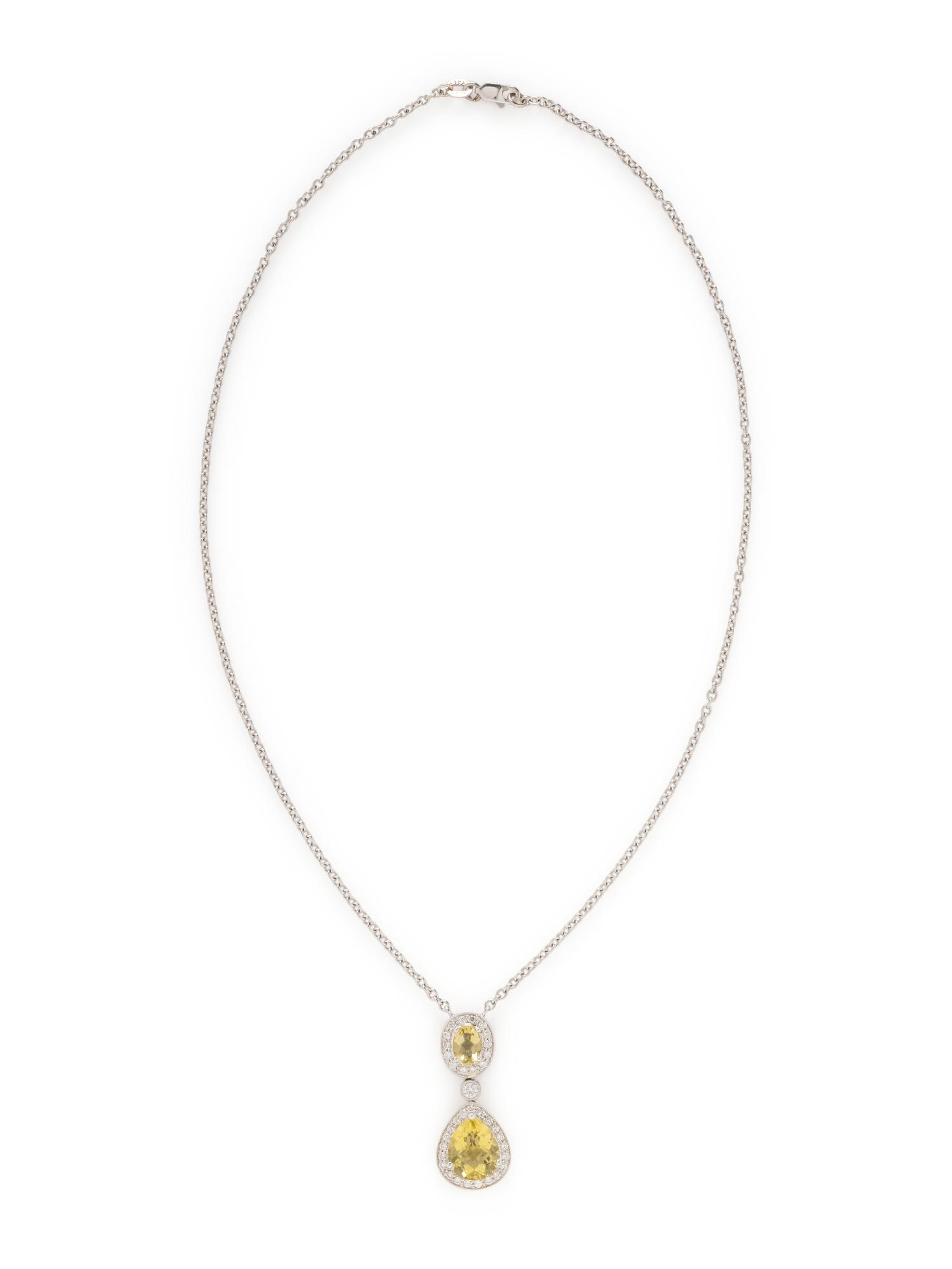 WHITE GOLD, LEMON QUARTZ, AND DIAMOND NECKLACE