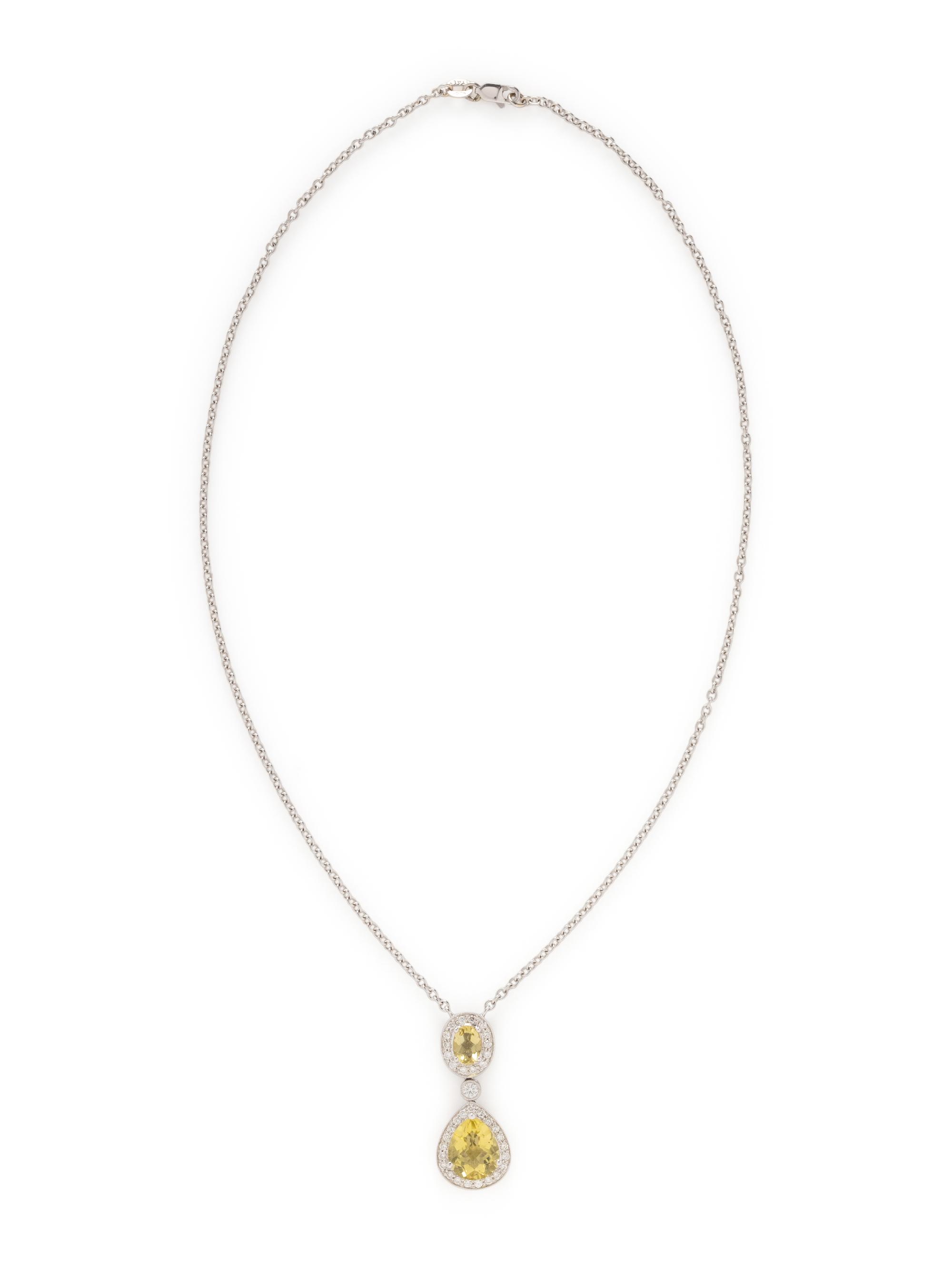 WHITE GOLD, LEMON QUARTZ, AND DIAMOND NECKLACE